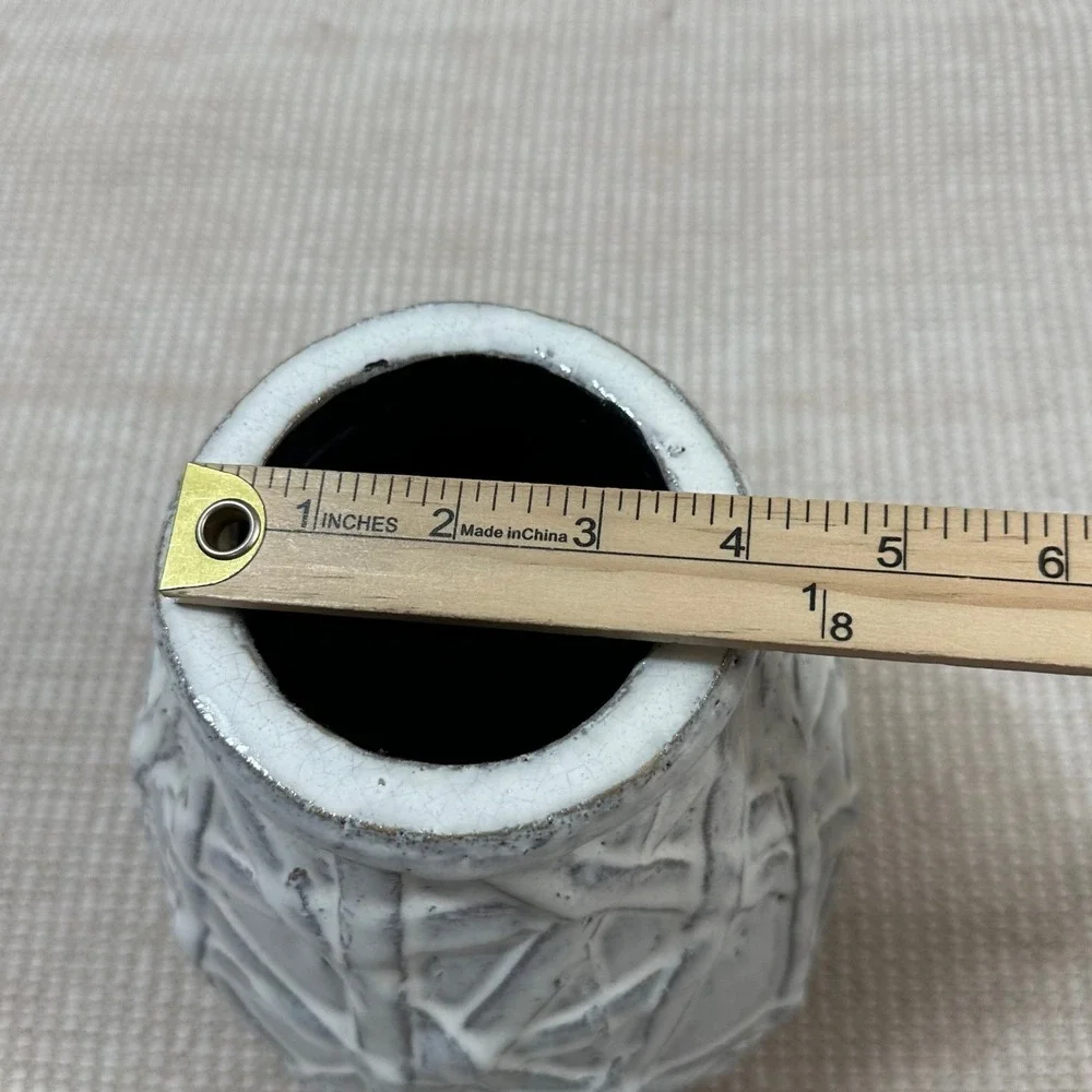 Modern Farmhouse Distressed White Geometric Ceramic Terracotta Vase 9 Inch